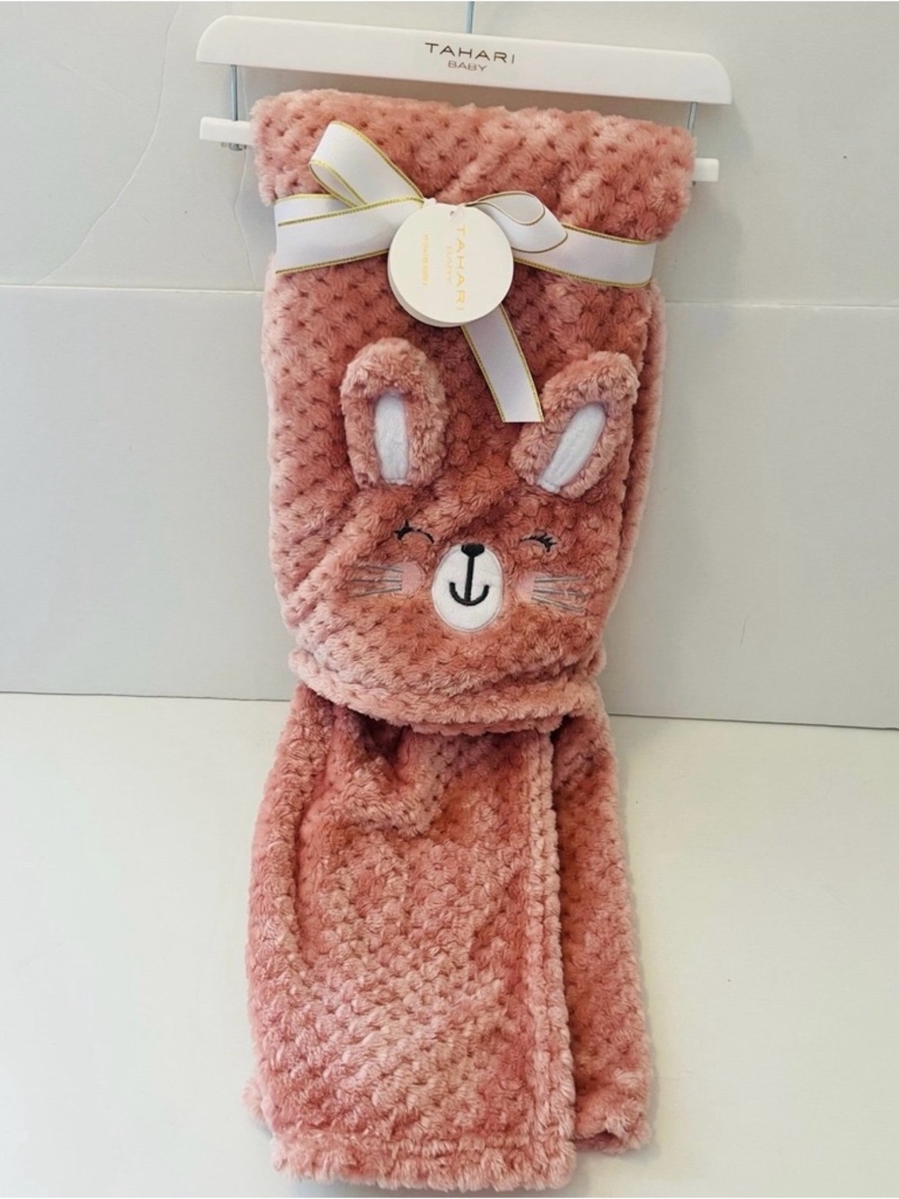 Tahari Baby Bunny Rabbit Plush Pink Baby Blanket 3D 3 Dimensional Ears